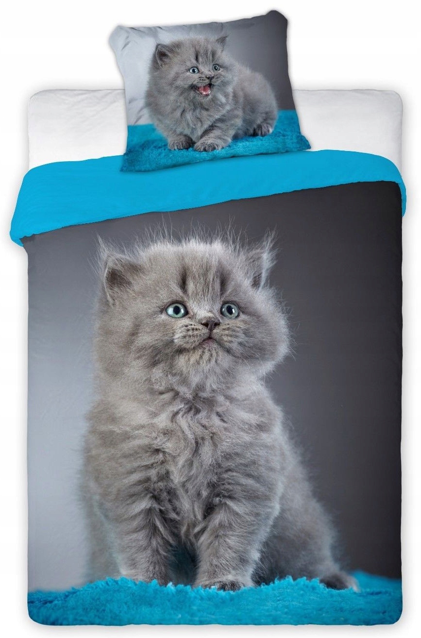 

140x200 Pościel Kot Cat Kotek Szarak Turkus best10