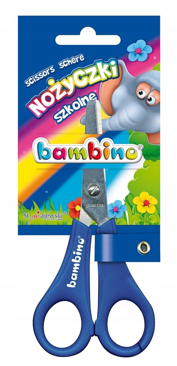 BAMBINO NOŻYCZKI SZKOLNE Z PODZIAŁKĄ LINIJKĄ OKRĄGŁE BEZPIECZNE Długość 13.5 cm