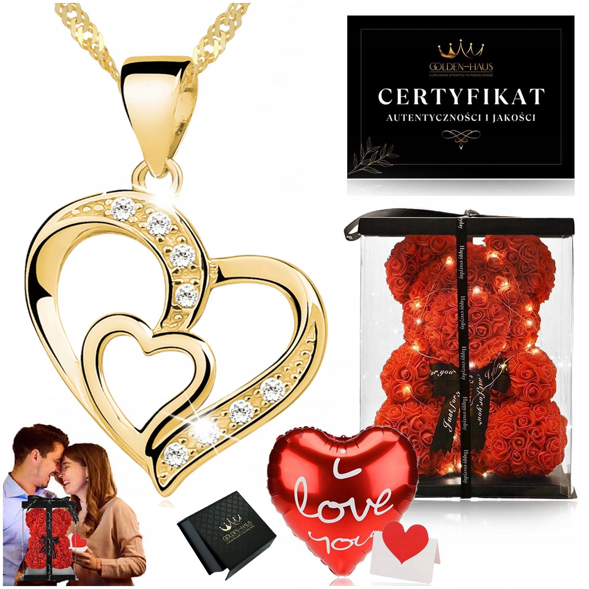 Elegantní Zlatý Řetízek Se Srdíčkem Celebrity 925/585 Led Medvídek Z Růží