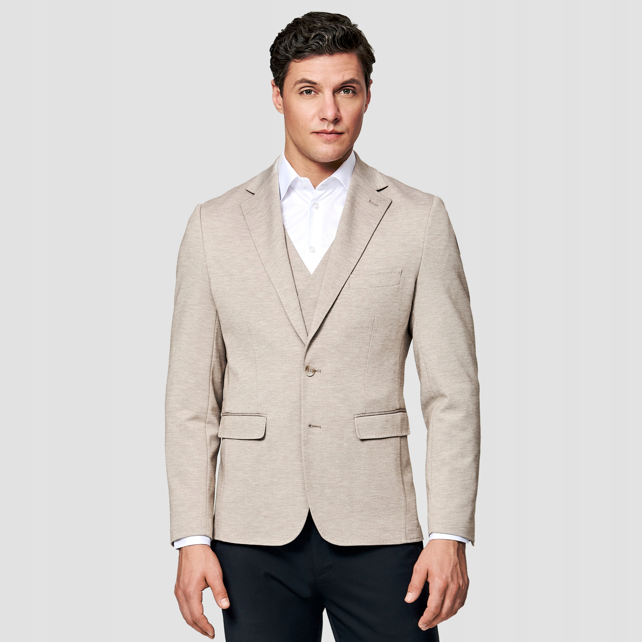 Béžová sako s melírovaným vzorem Slim Fit Pako Lorente vel