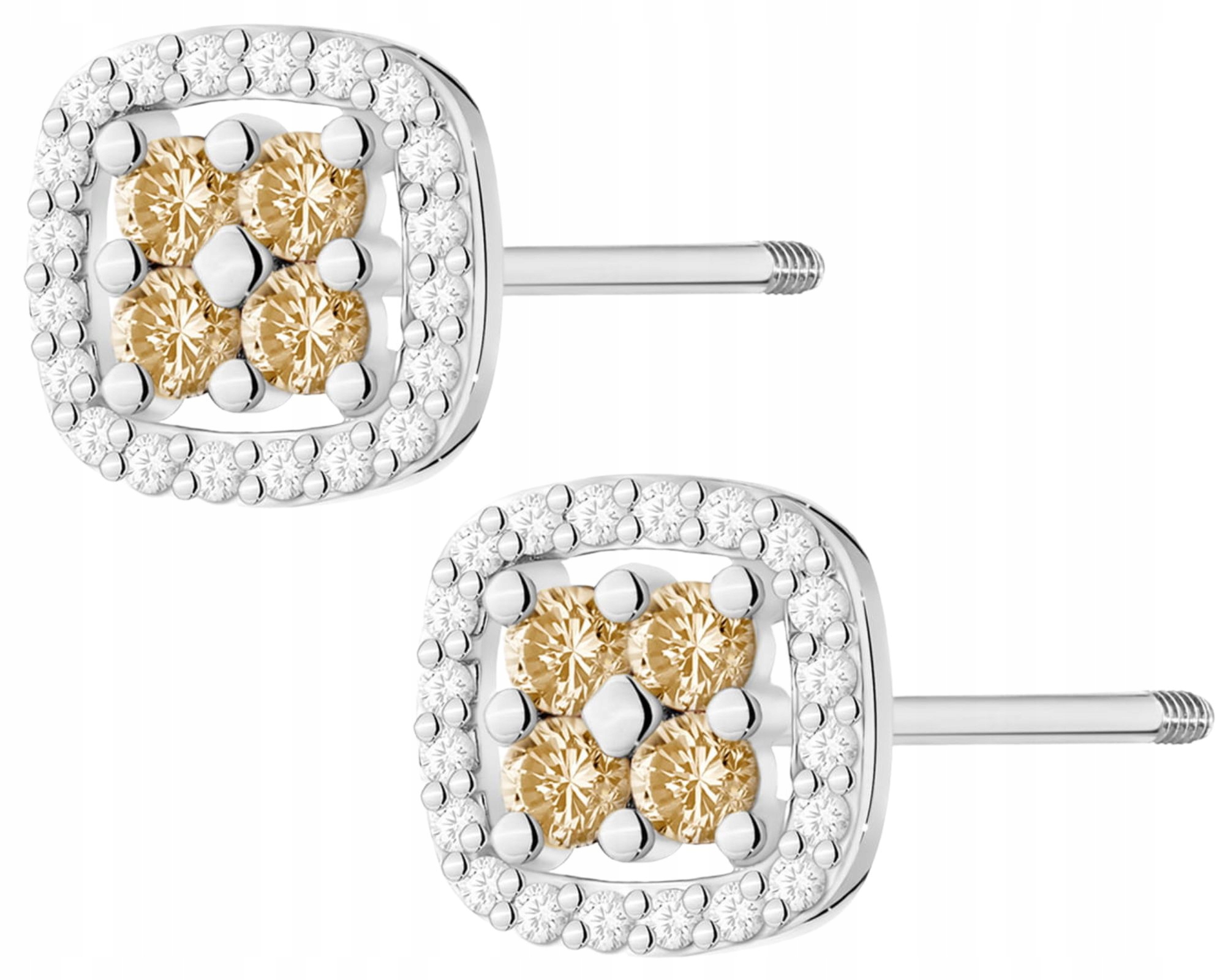 Bílé Zlato Náušnice S Hnědými Brilianty Na Šroubovací Tyči Zlato 585