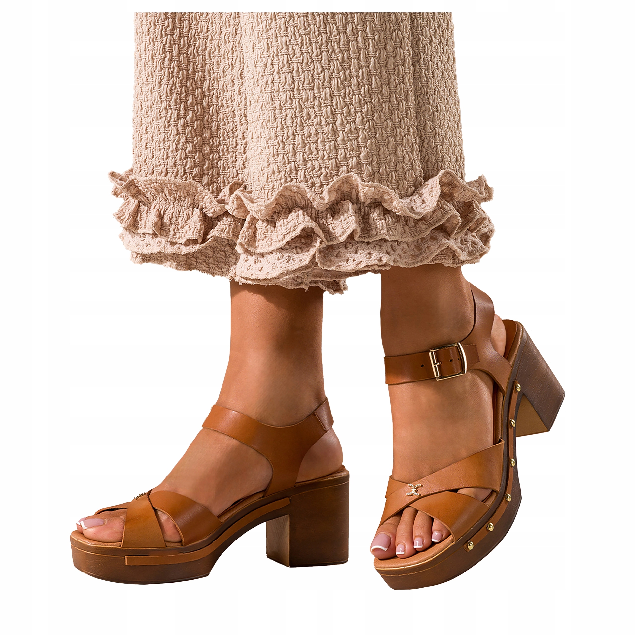 Dámské Sandály Hnědé Kožené Lehké Stabilní Pohodlné Široký Podpatek velikost 38