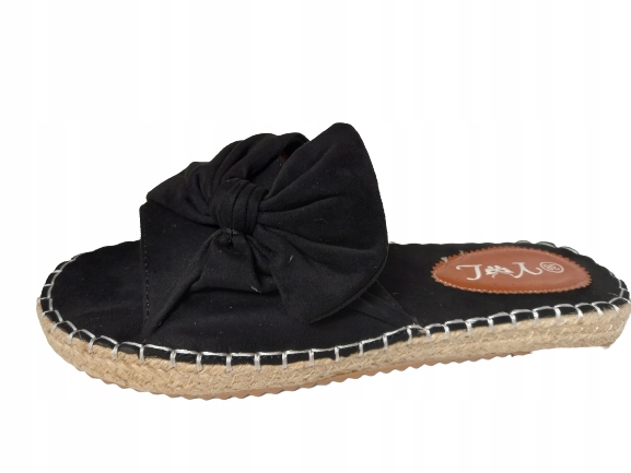 CZARNE KLAPKI ESPADRYLE nr.38 SŁOMIANE Z KOKARDKĄ Marka bez marki