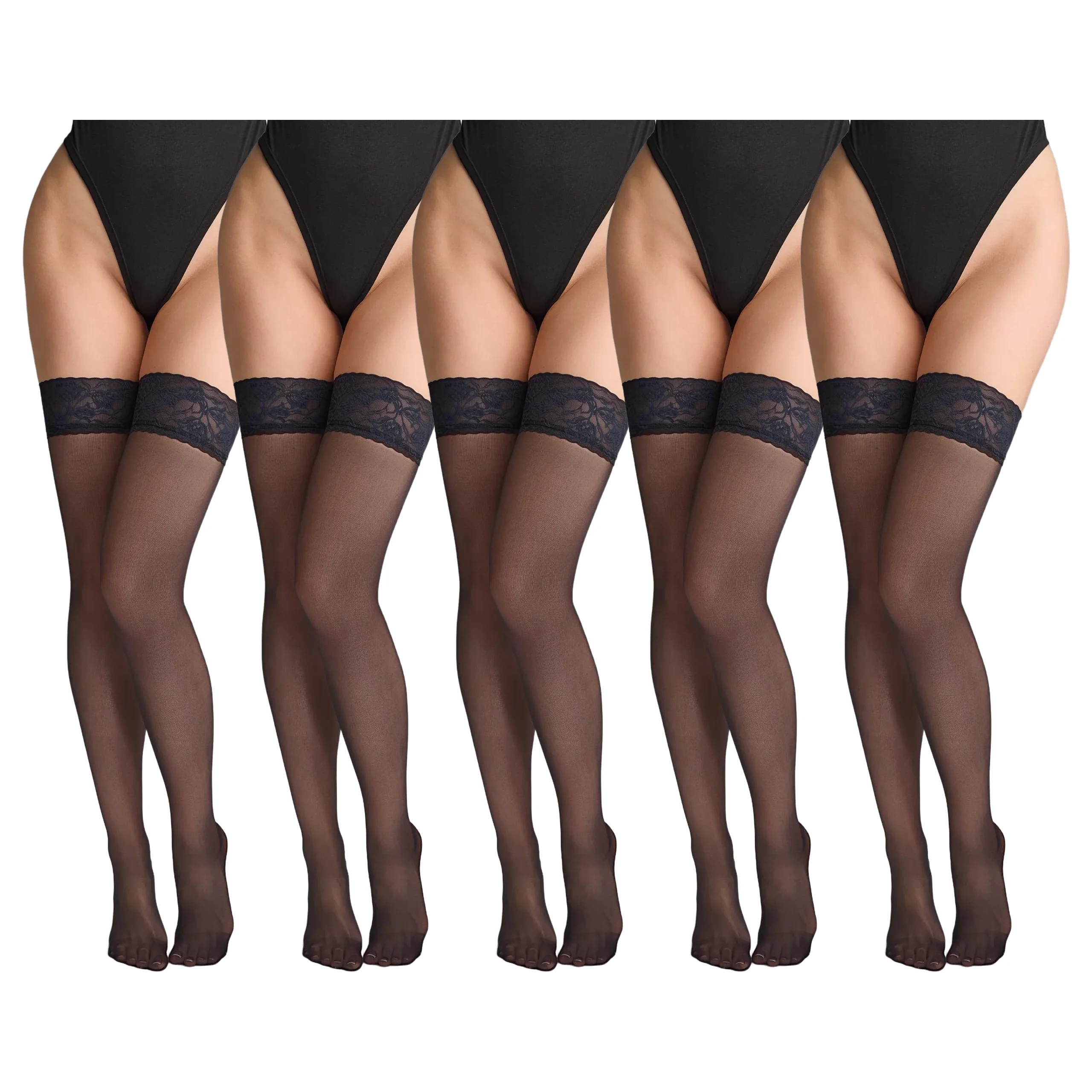 5 x Samodržící punčochy s krajkou Misty Air 7 den Marilyn Black 3/4