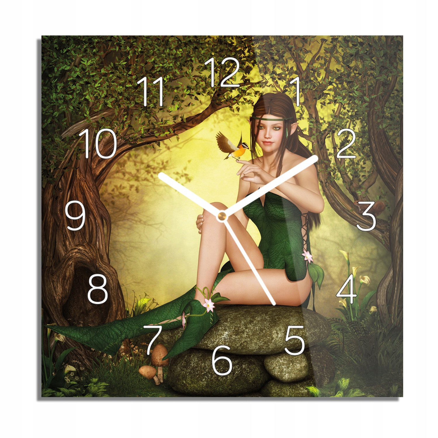 

Wróżka elf las ptak foto-zegar do jadalni 30x30