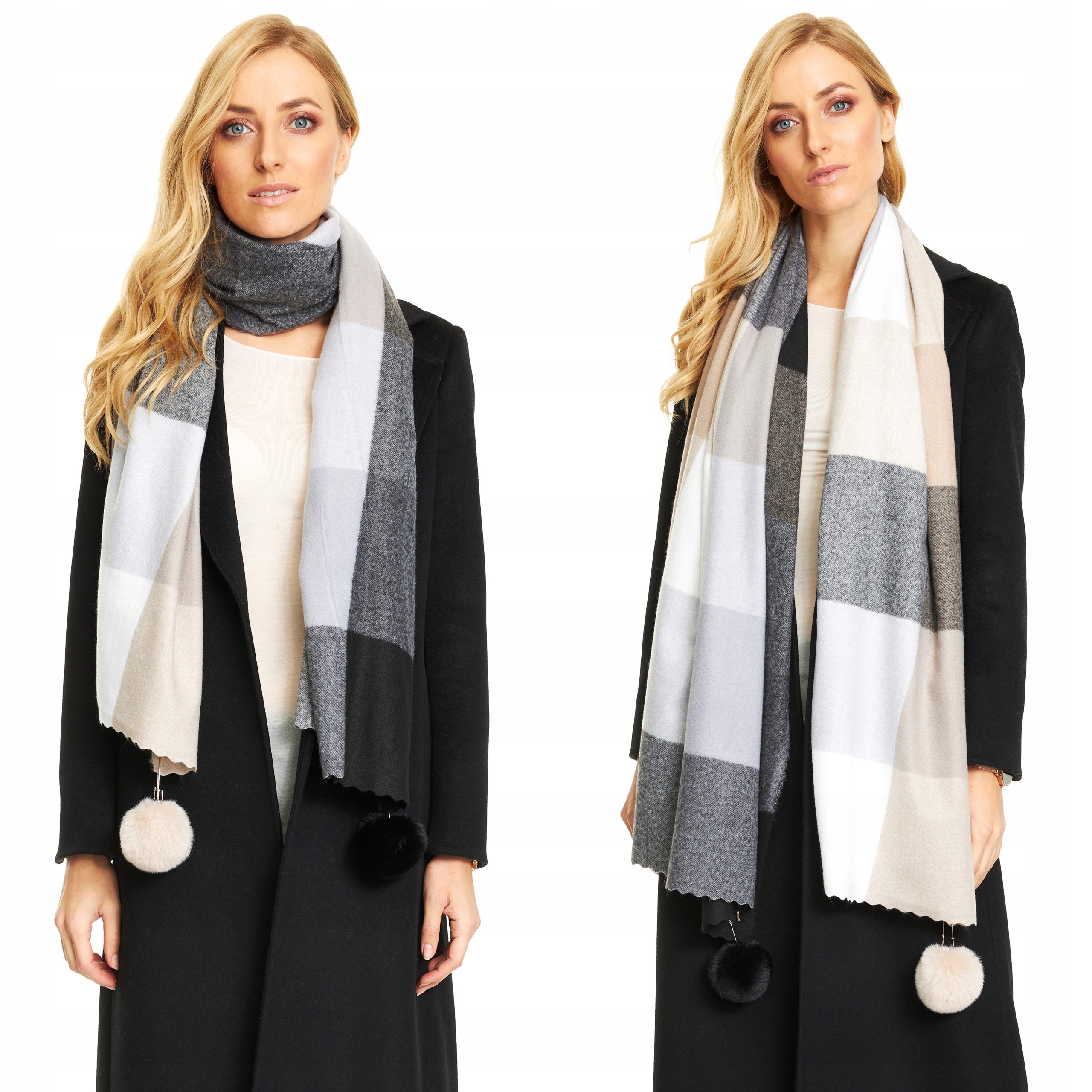 SZAL SZALIK DAMSKI GRUBY CIEPŁY duże pompony