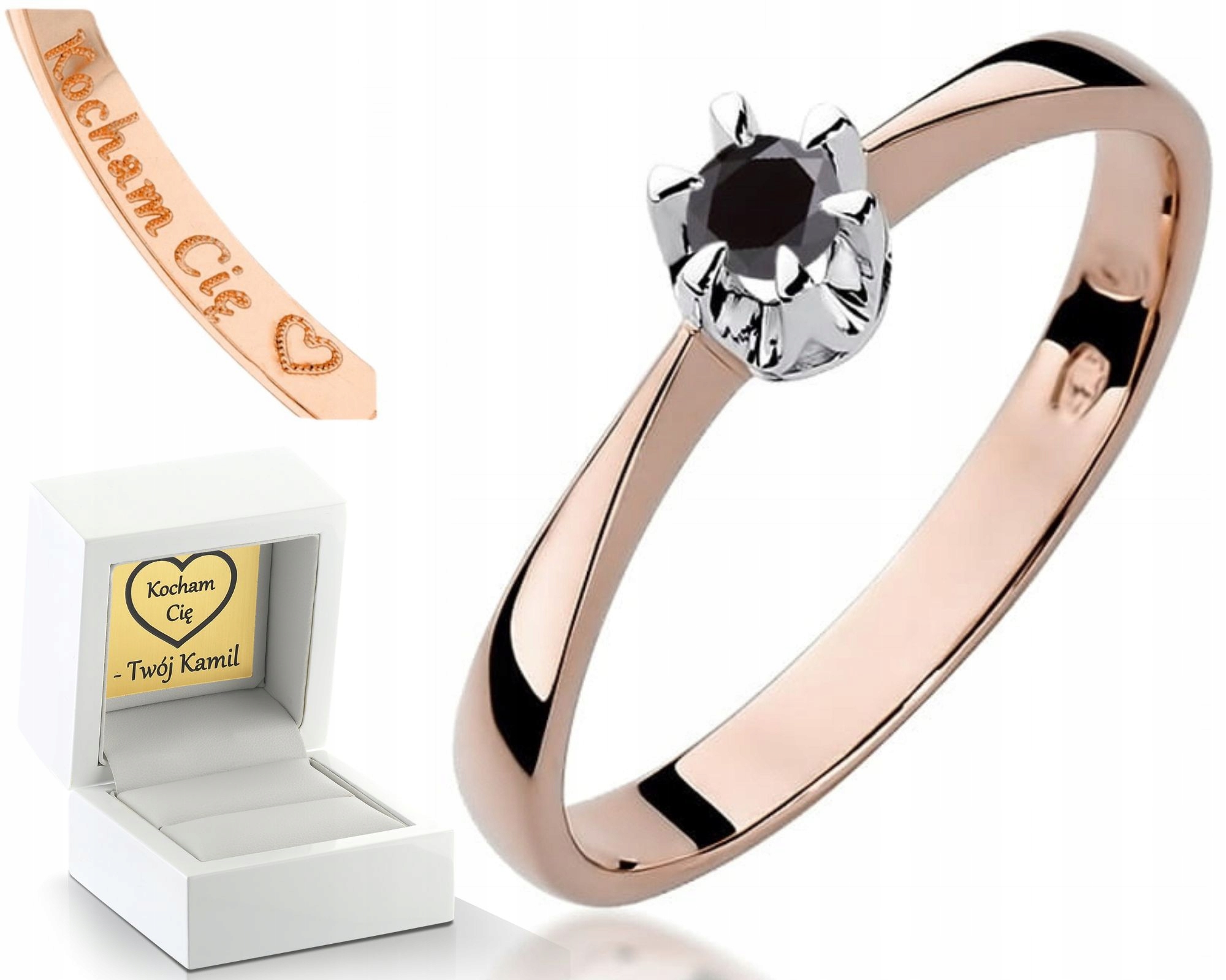 Prsten S Černým Prstýnek Gravírování 585, Dárek