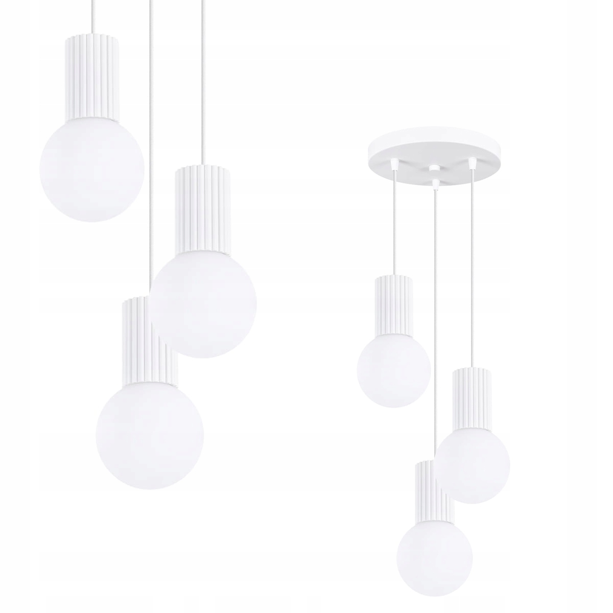 Sollux Závěsná lampa Halo s bílou kulatou rozetou a třemi závěsy nad stolem