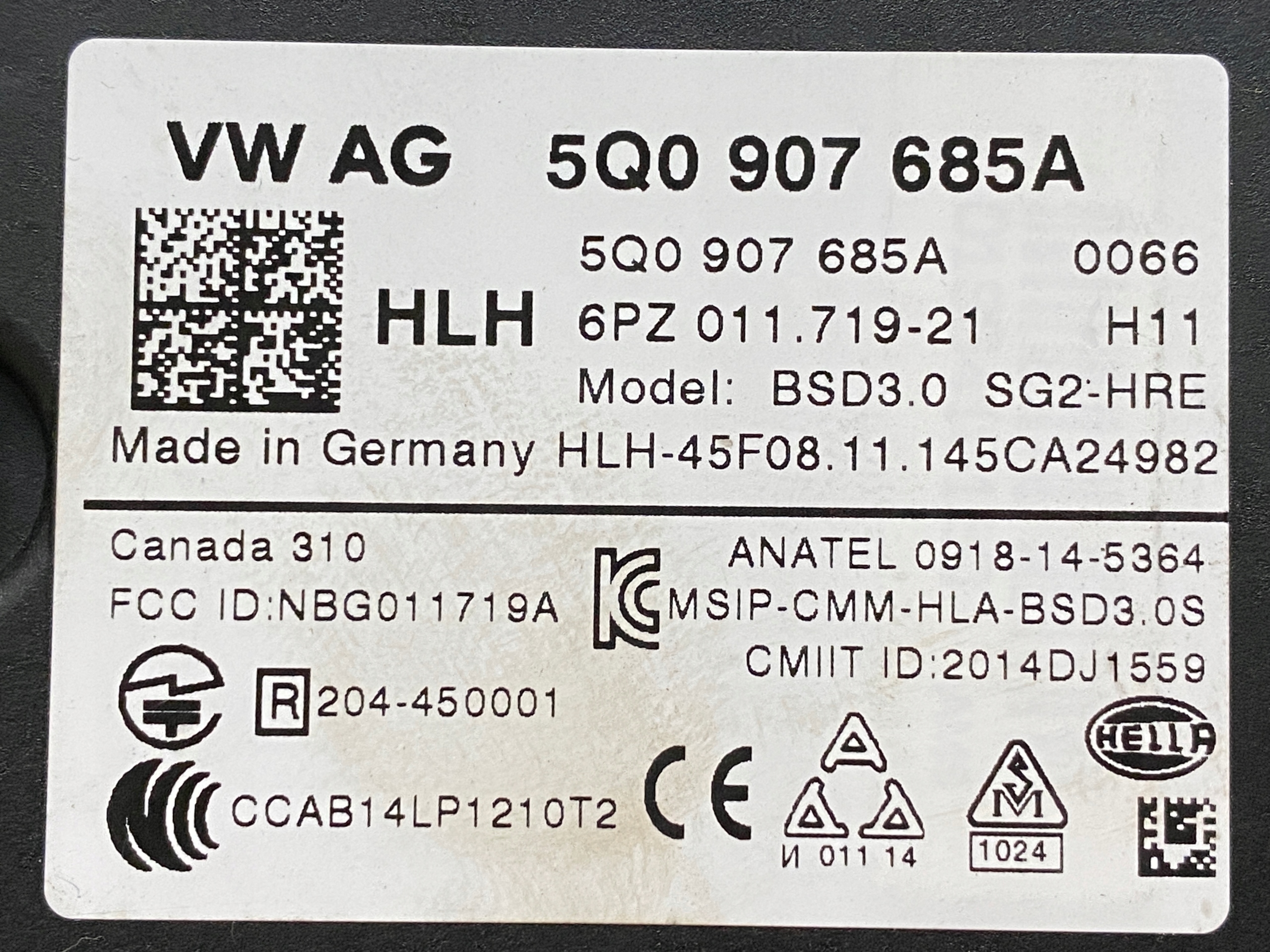 VW GOLF VII 7 RADAR ASYSTENT changes supports left 5Q0907685A