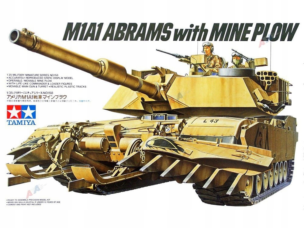 Tamiya 35158 M1A1 Abrams w/Mine Plow Tank Scale 1/35 Hobby Plastic Kit New