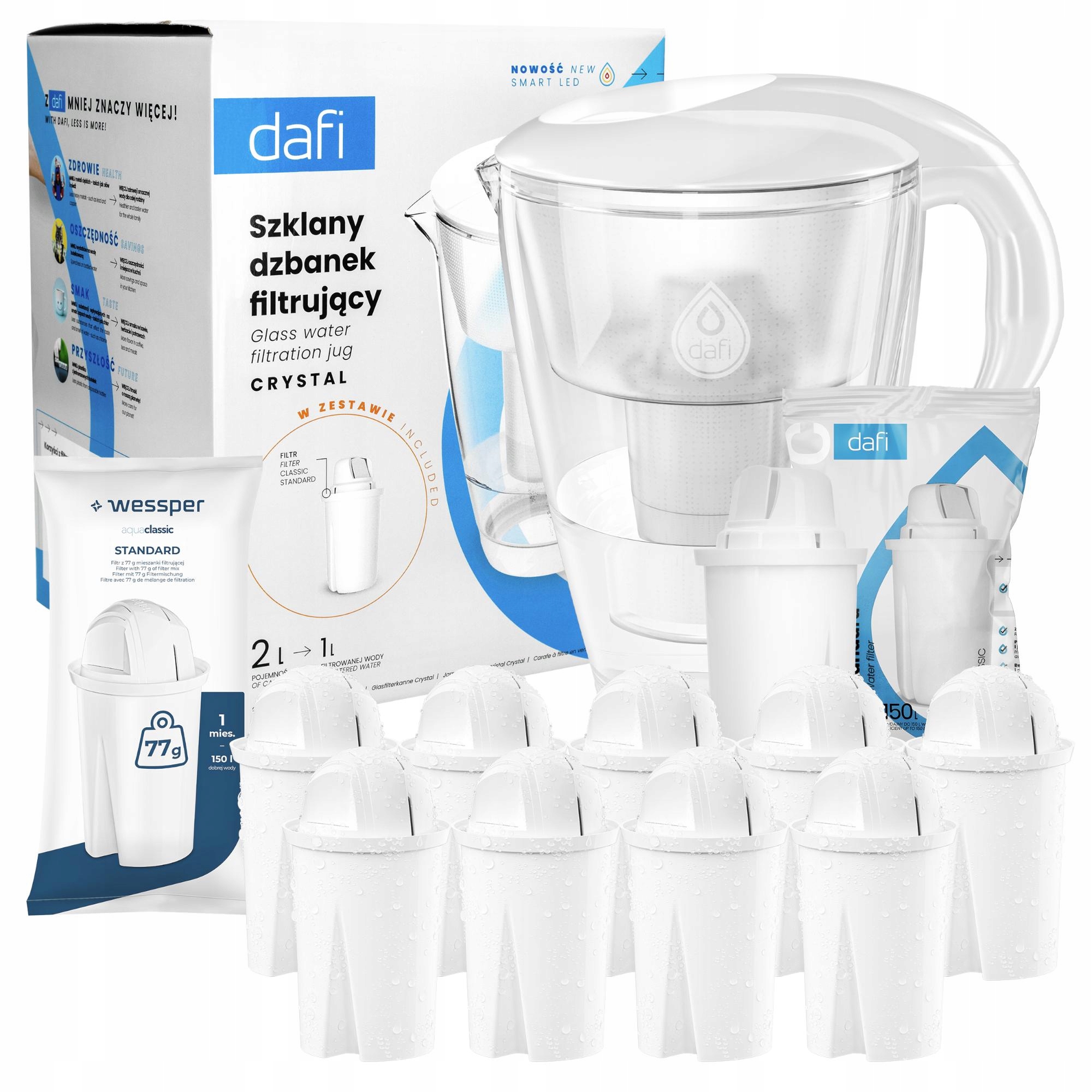 Filtrační konvice skleněná Dafi Crystal Led 9x náhradní filtr Wessper