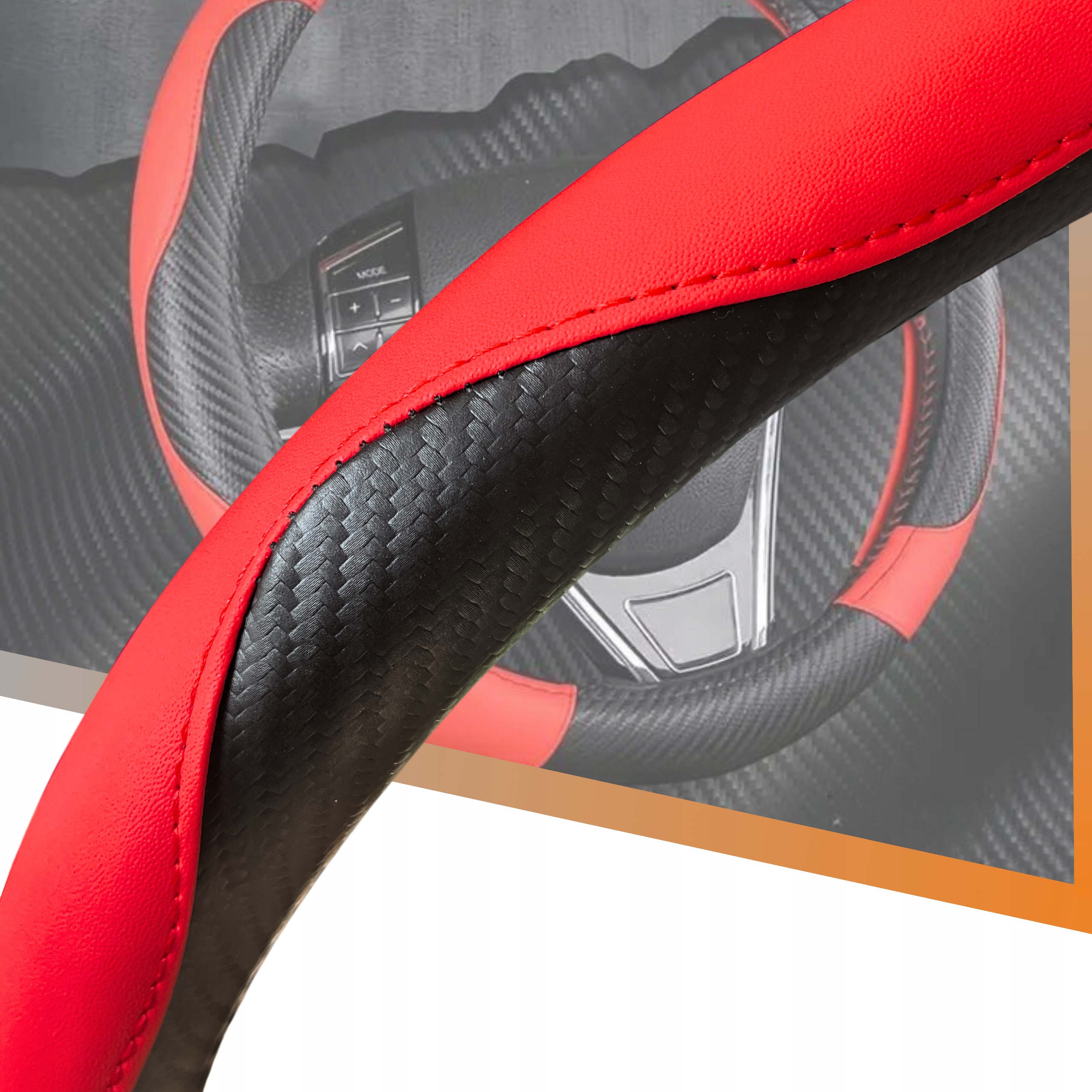 POKROWIEC NA KIEROWNICE NAKŁADKA EKOSKÓRA CARBON CZERWONO CZARNY 36-38CM Waga produktu z opakowaniem jednostkowym 0.3 kg