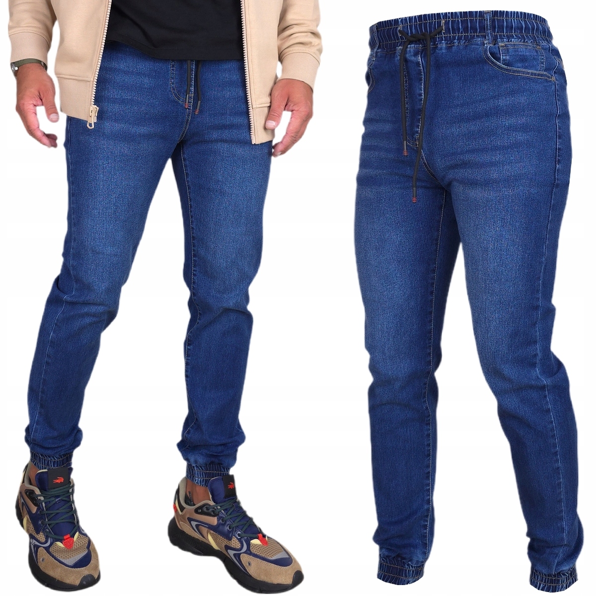 Spodnie Męskie długie Jeansowe Joggery Modne rozciągliwe Pas Z Gumką r. L