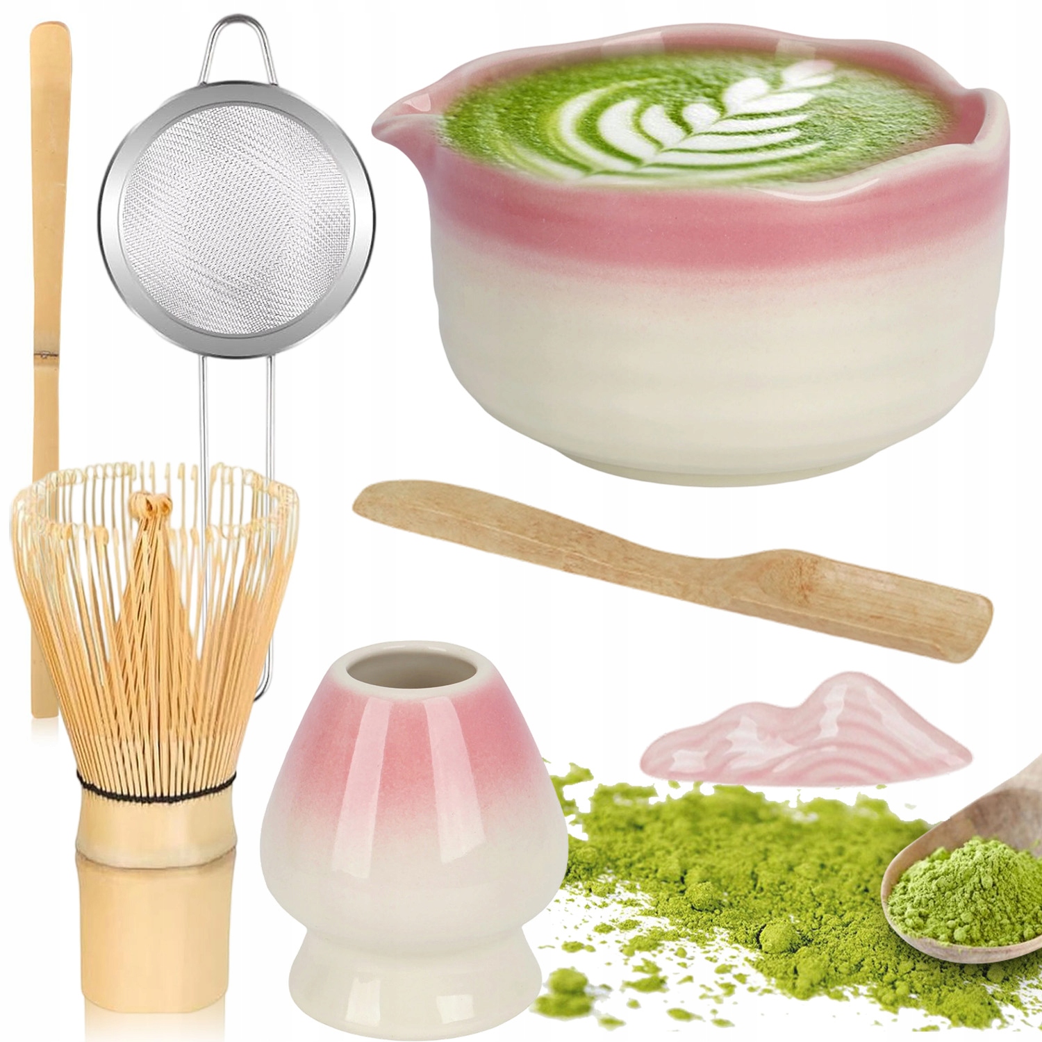 Zestaw Prezentowy Bambusowy, Ceramicznym Do Herbaty Matchy Łyżk 7 Szt