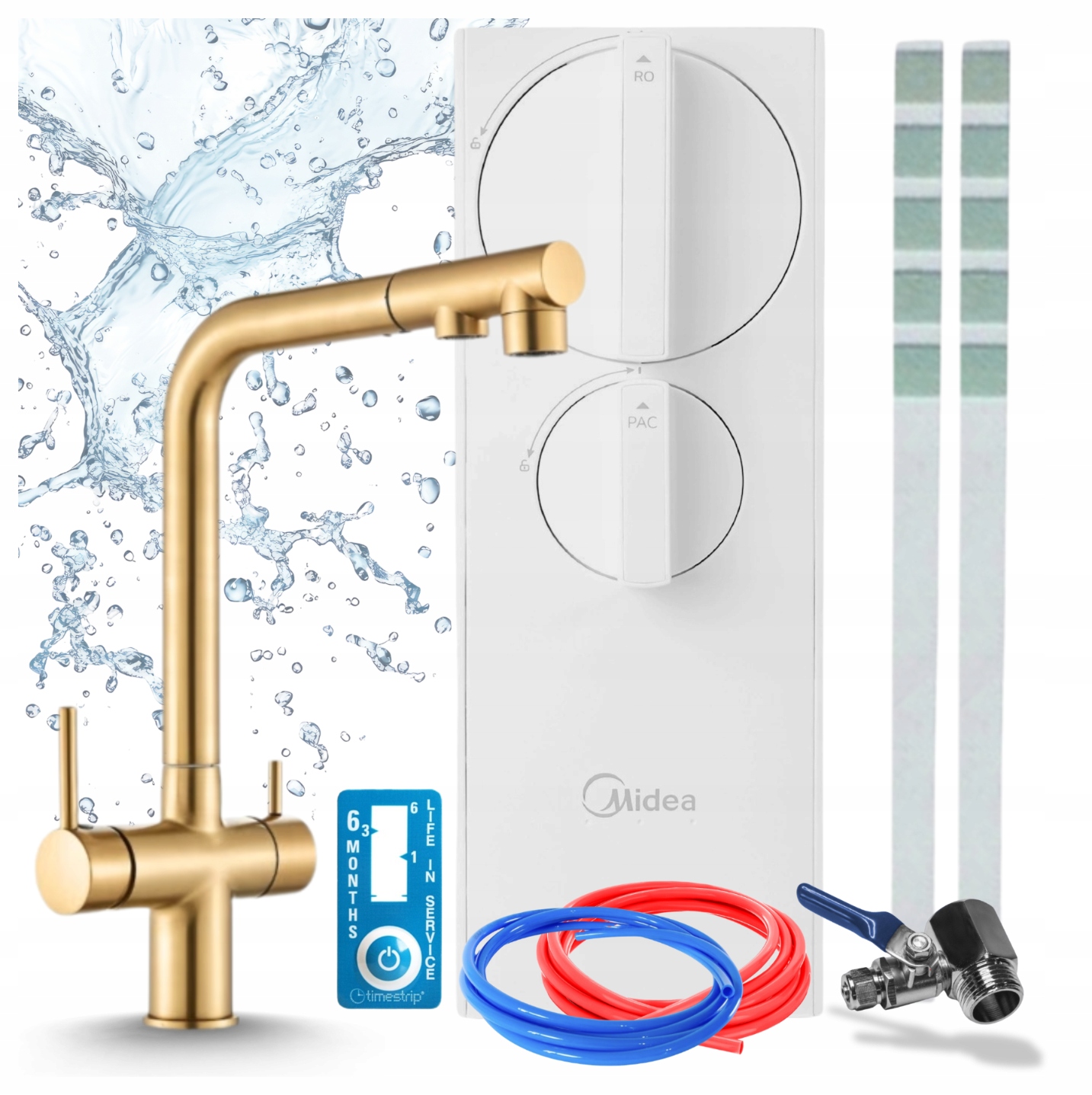 Kuchyňský Kohoutek Třícestný Zlatý S Vodním Filtrem Midea 400GPD Reverzní Osmóza