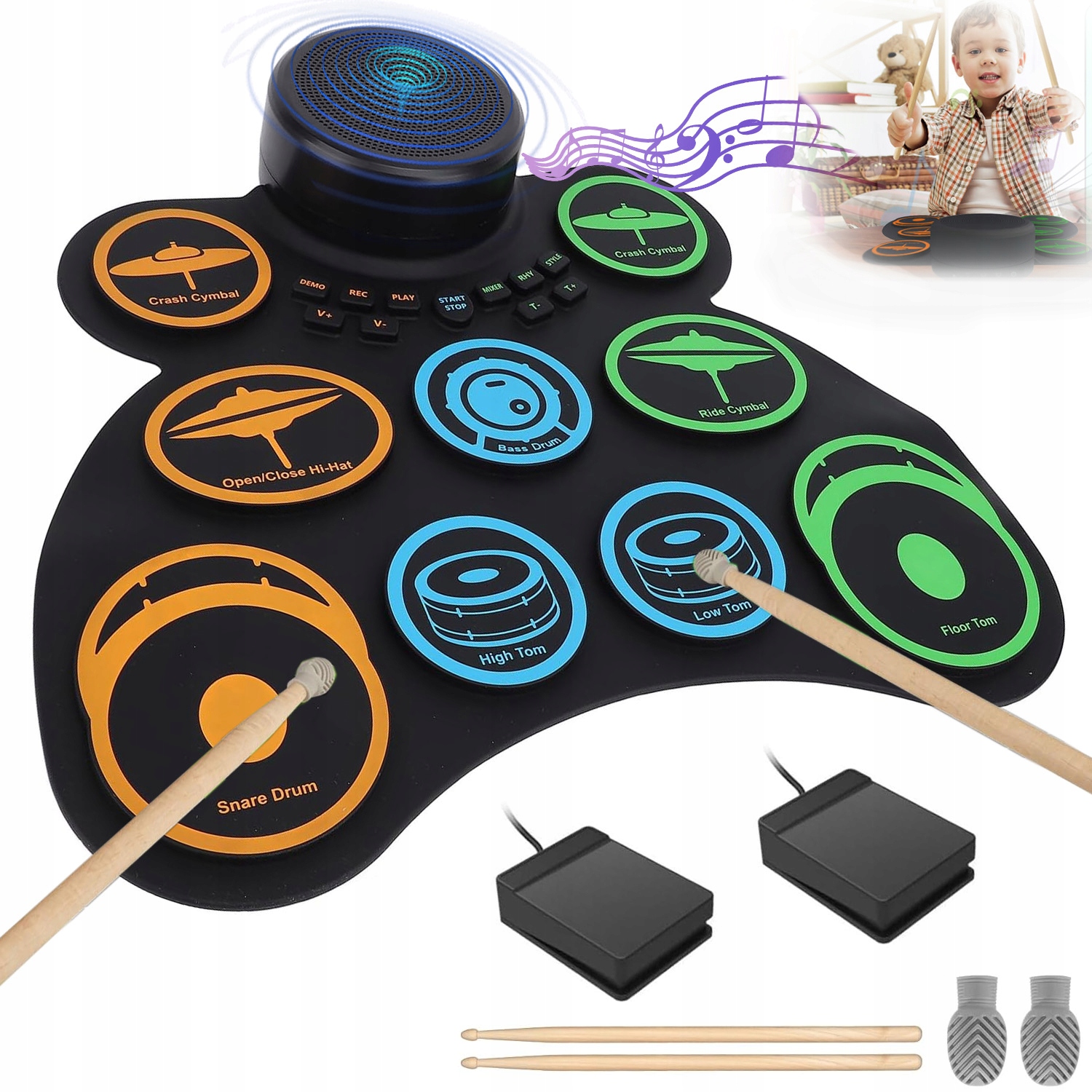 9-PAD Roll-up Elektronická Bicí Souprava – S Konektorem Pro Sluchátka