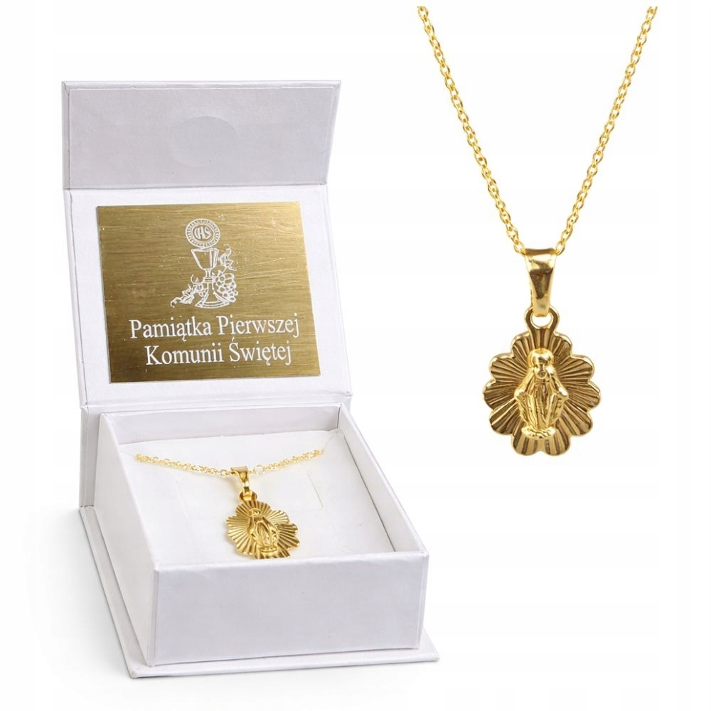 Řetízek S Medailonem Panny Marie Stříbrný 925 Pozlacený 45 CM Svaté Přijímání