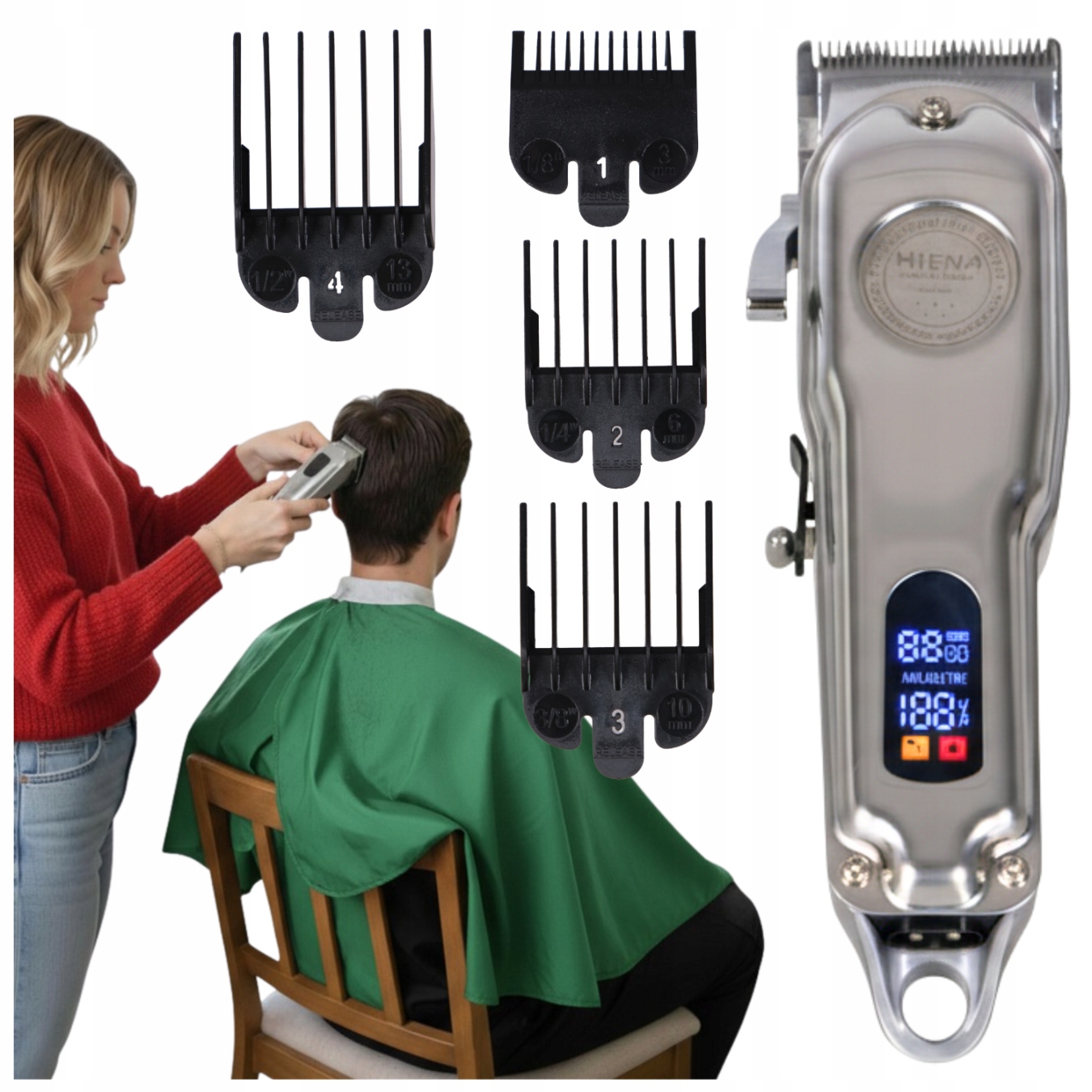 Pánský profesionální zastřihovač vlasů a vlasů, 4 nástavce