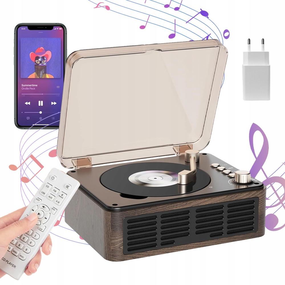Moderní Retro CD Přehrávač Bluetooth 5.0 Fm Usb Aux Domácí Audio