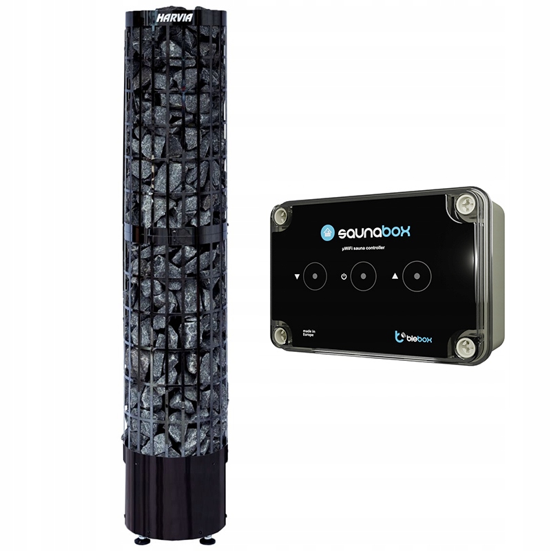 Saunová pec Harvia Cilindro PC66E 6,6 kW Black Steel a BleBox SaunaBox