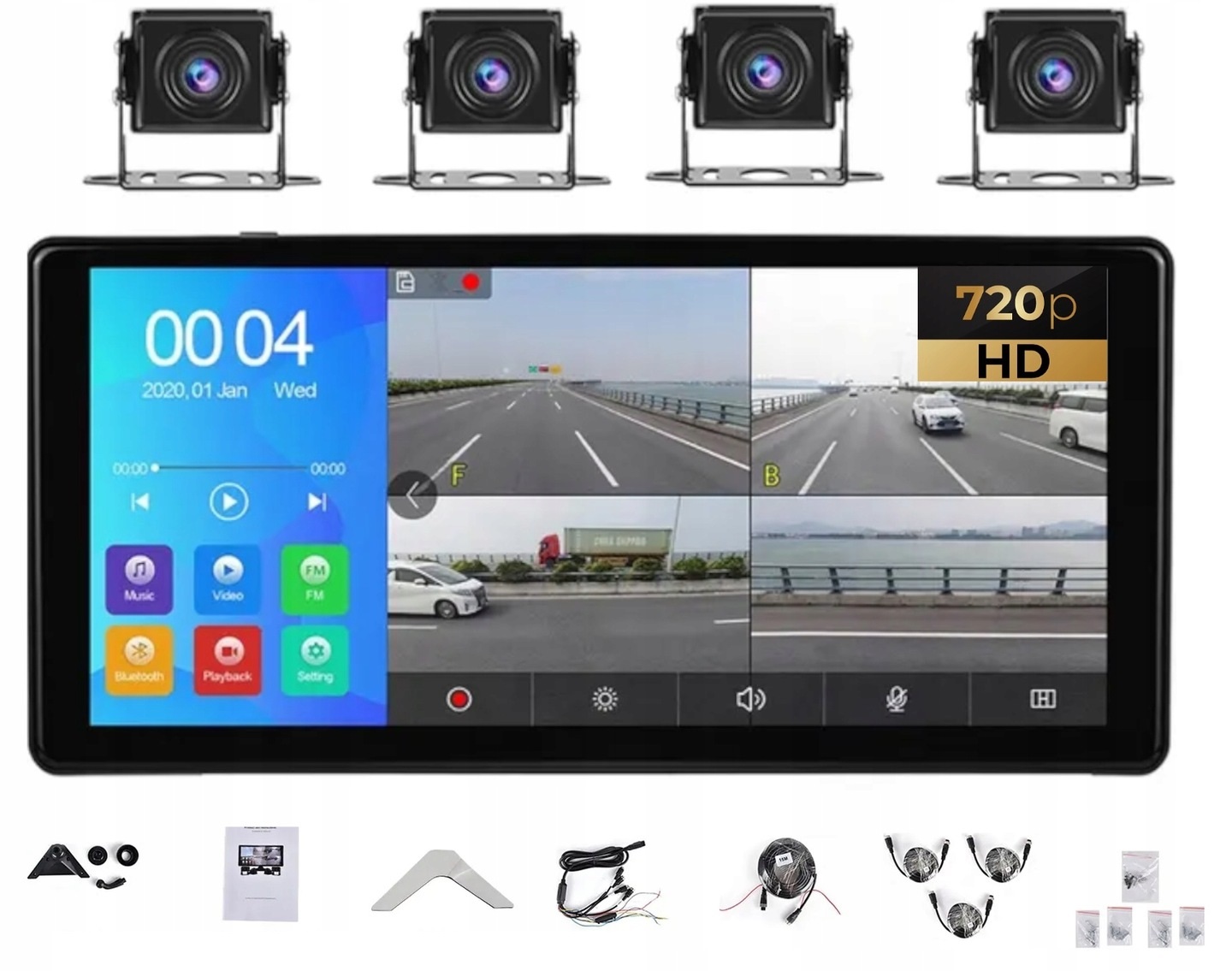 Monitor 10,36'' 4X Kamera Záznamník Tir Kombajn