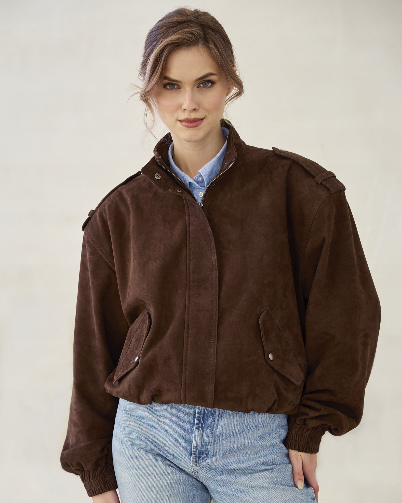 Semišová Dámská Oversize Bunda Čokoládově Hnědá Emma