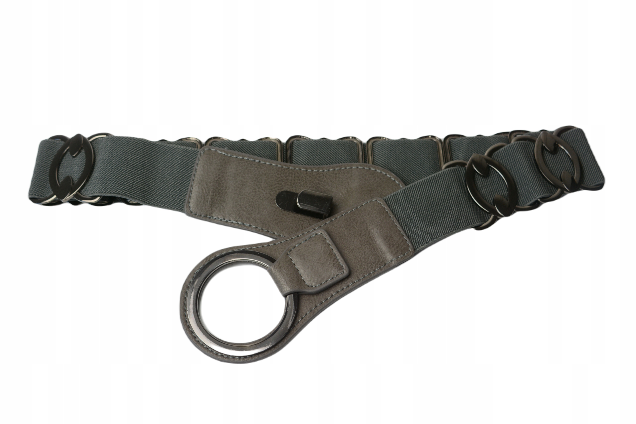 Pasek damski elastyczny szary na gumie Marka JN Plus Paris