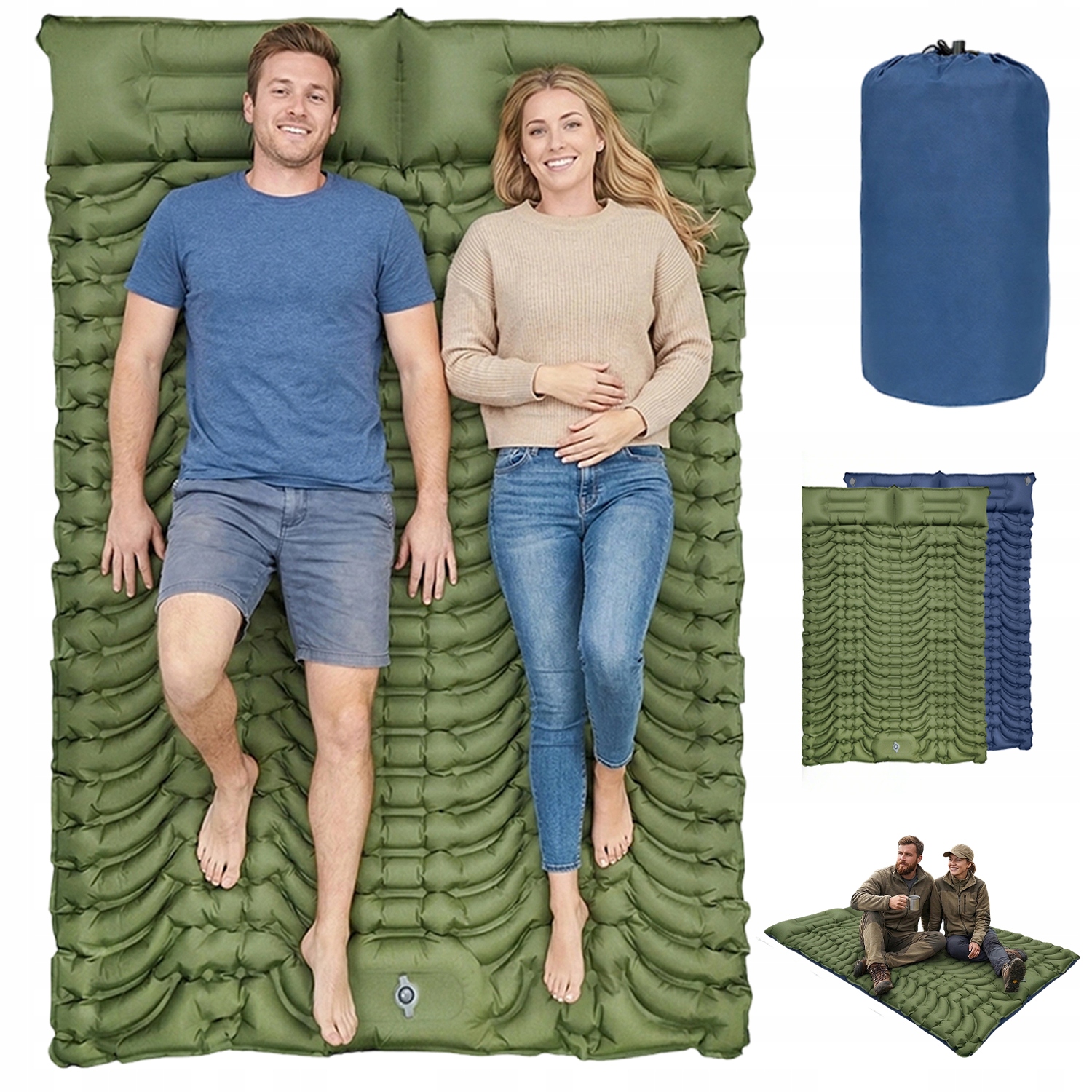 Dvoustranná samonafukovací matrace 10 cm extra silná s vestavěnou nožní pumpou