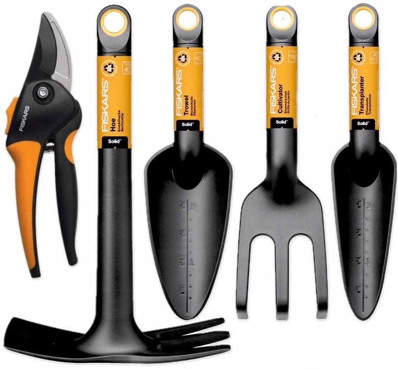 Fiskars Zahradní nářadí Lopatky Hrábky Motyčka Zahradní Nůžky 5 ks Sada