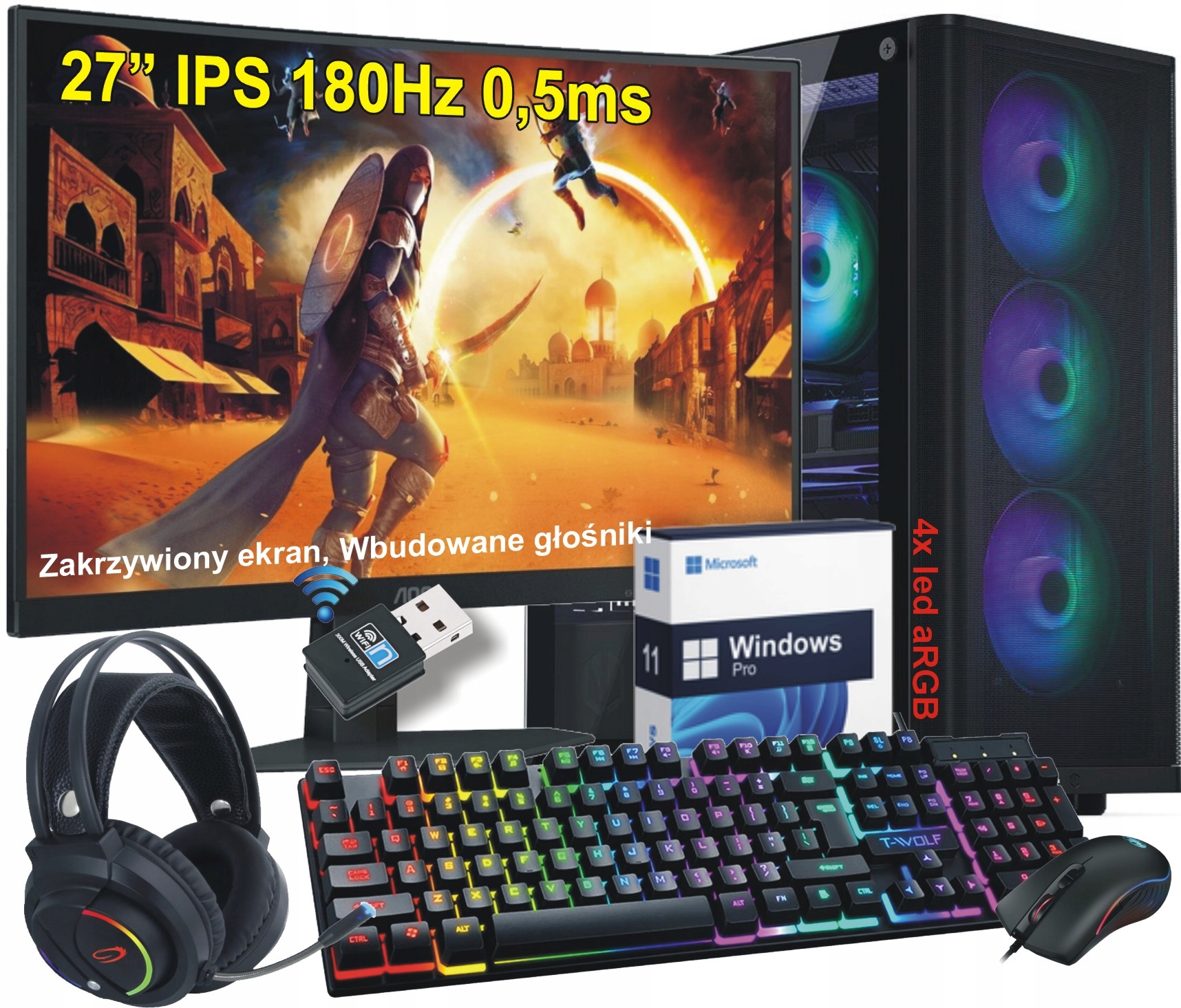 Sada Počítač Ryzen 5|64GB|1000GB |wifi|argb|led 27|W11