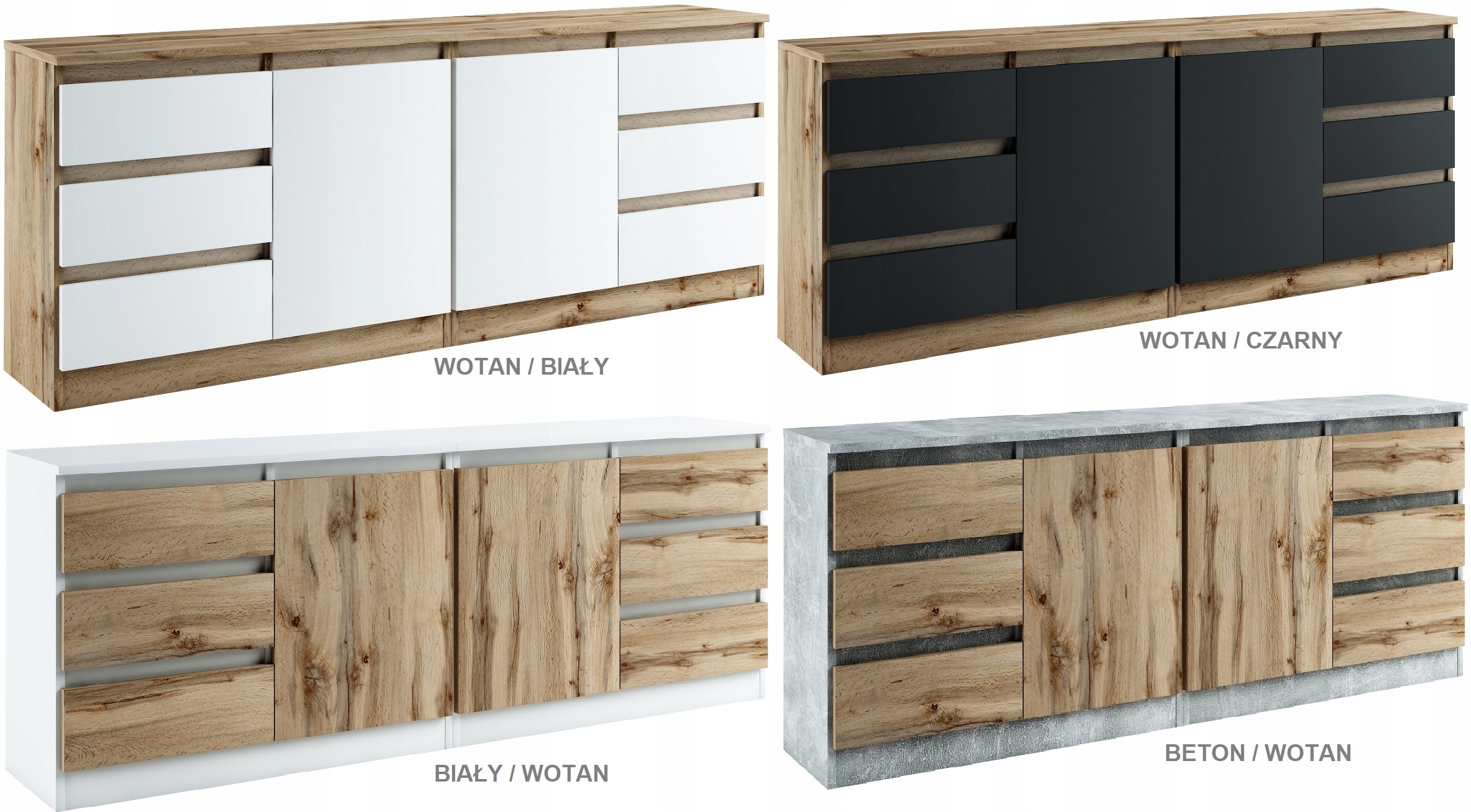 028-080 KOMODA/ZESTAW B2d6s/200cm - BETON / BIAŁY Szerokość mebla 200 cm