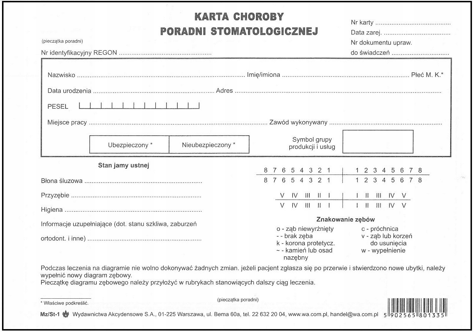 

Karta Choroby Poradni Stomatologicznej St-1