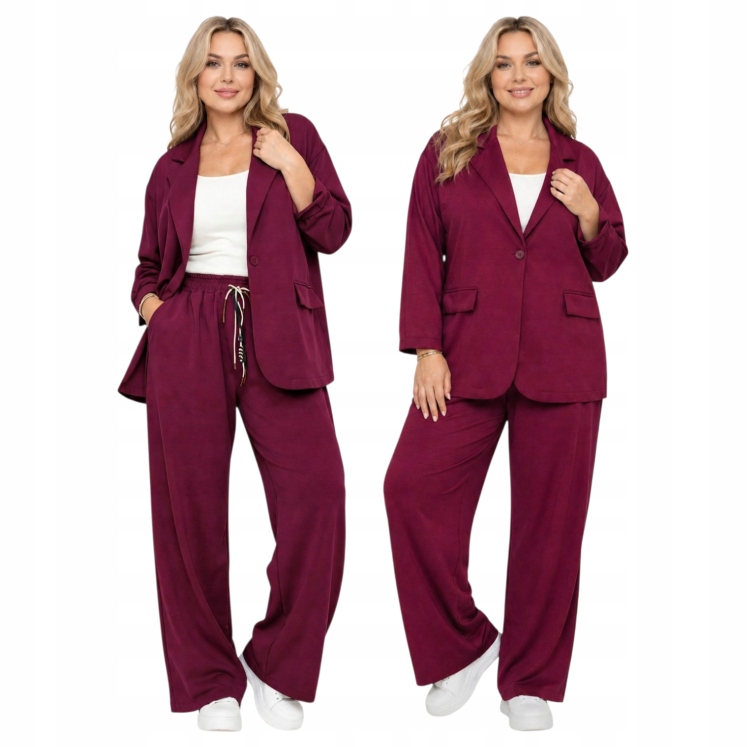 Komplet elegantní máslo Plus Size sako kalhoty bordó 50 52 5XL 6XL