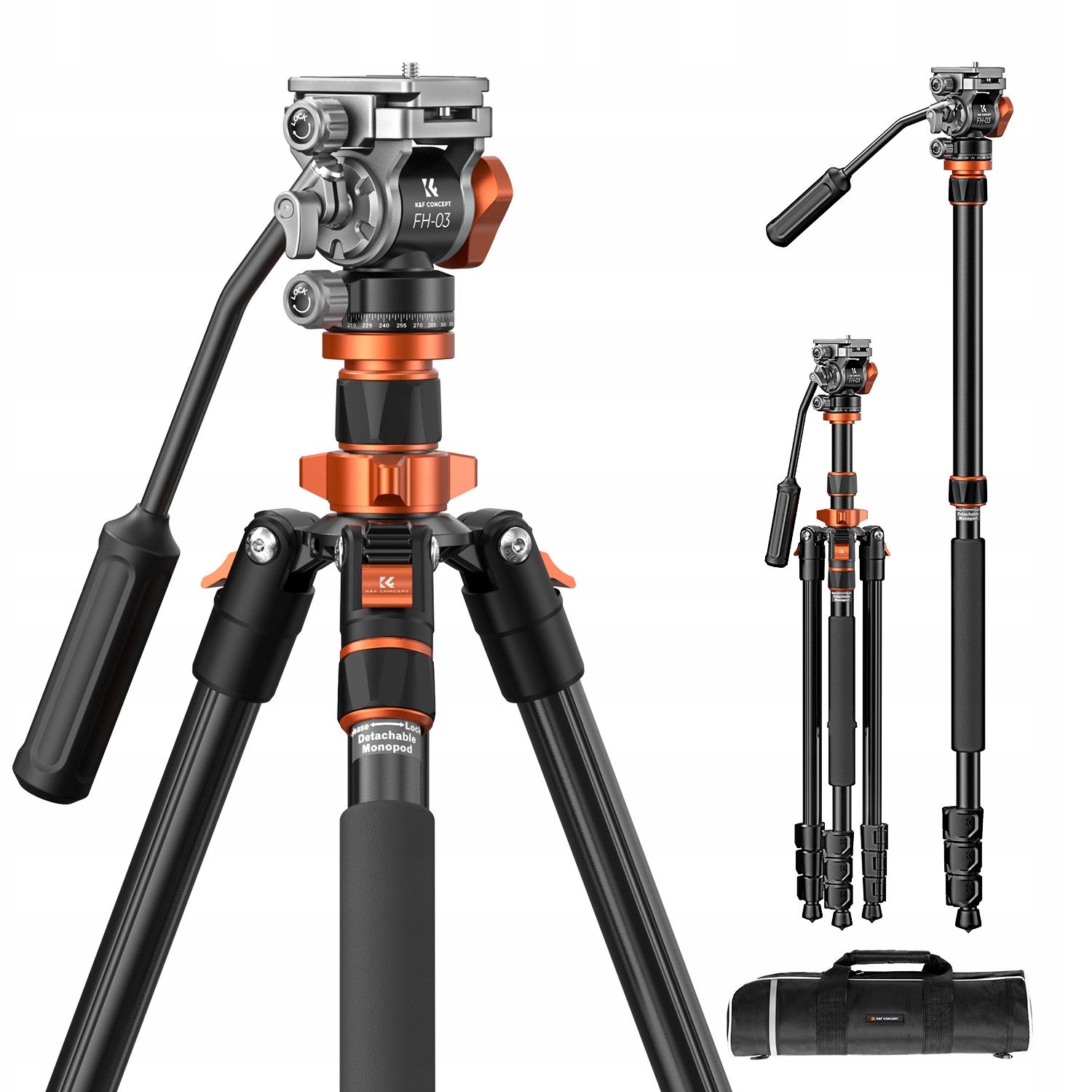 Stativ pro foto a video 211 cm K&f K234A7 s fluidní hlavou FH-03