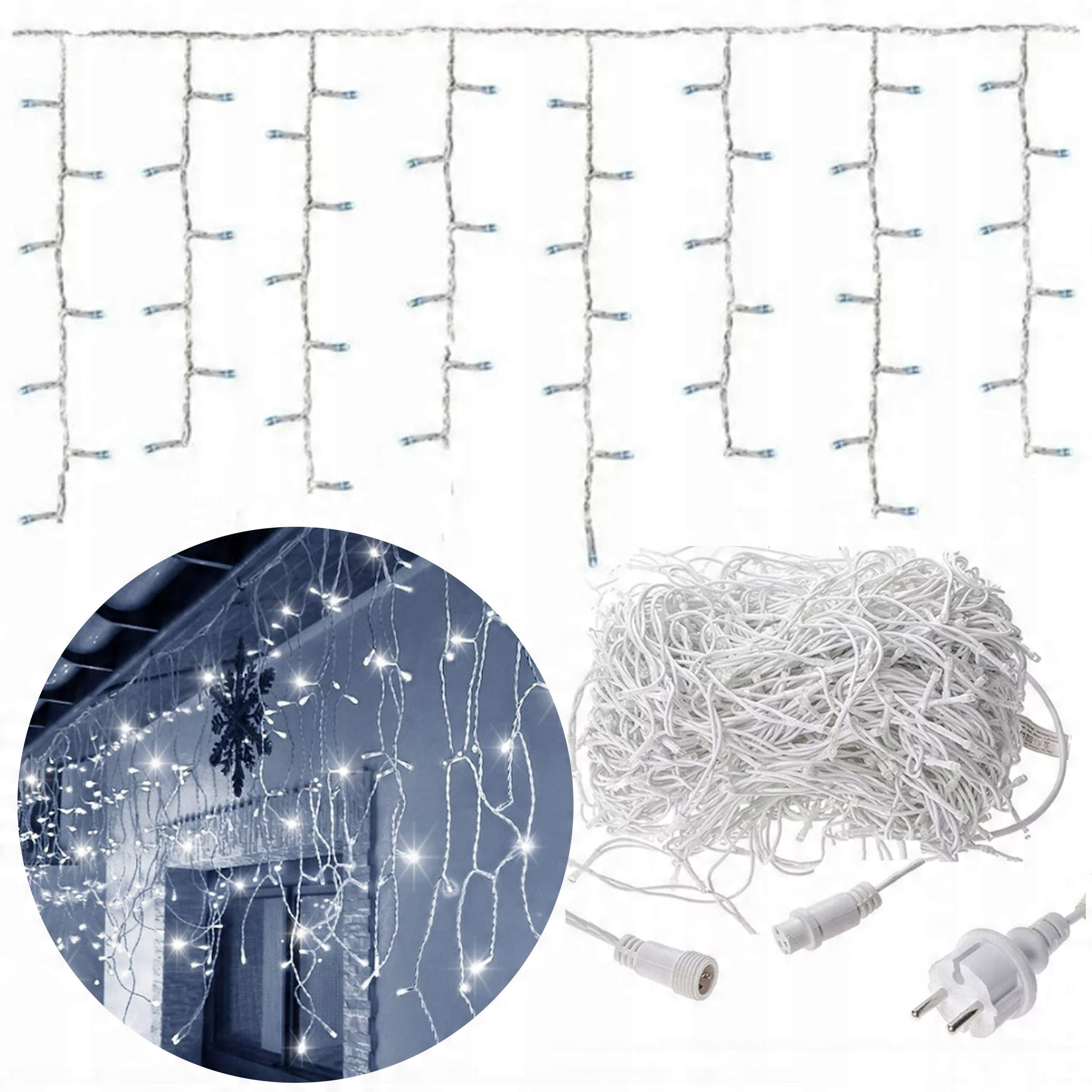 

200x Sople Zewnętrzne Led Lampki Biały Zimny 8M