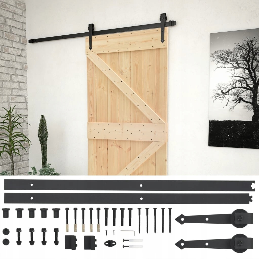 DRZWI PRZESUWNE Z OSPRZĘTEM 80X210CM DREWNO SOSNOW Stan opakowania oryginalne