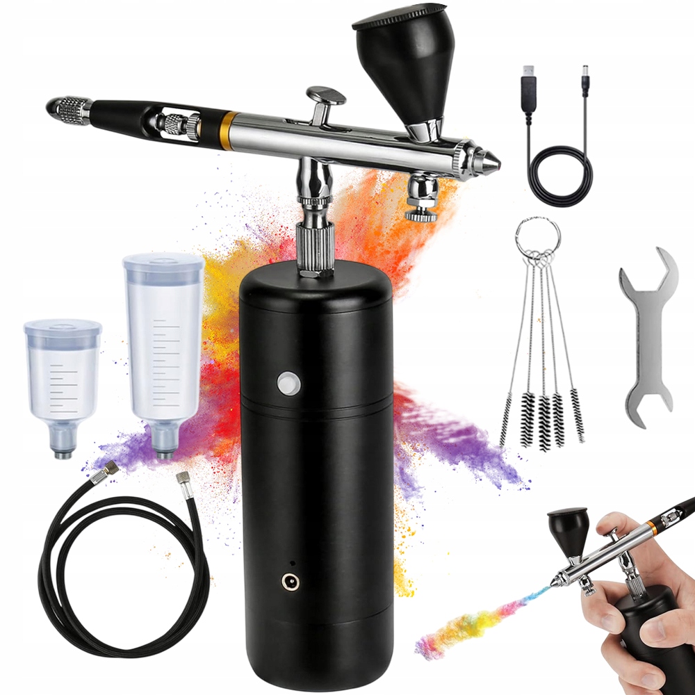 Sada Airbrush Přenosná Bezdrátová Pistole Kompresor Trysky 0.3 mm