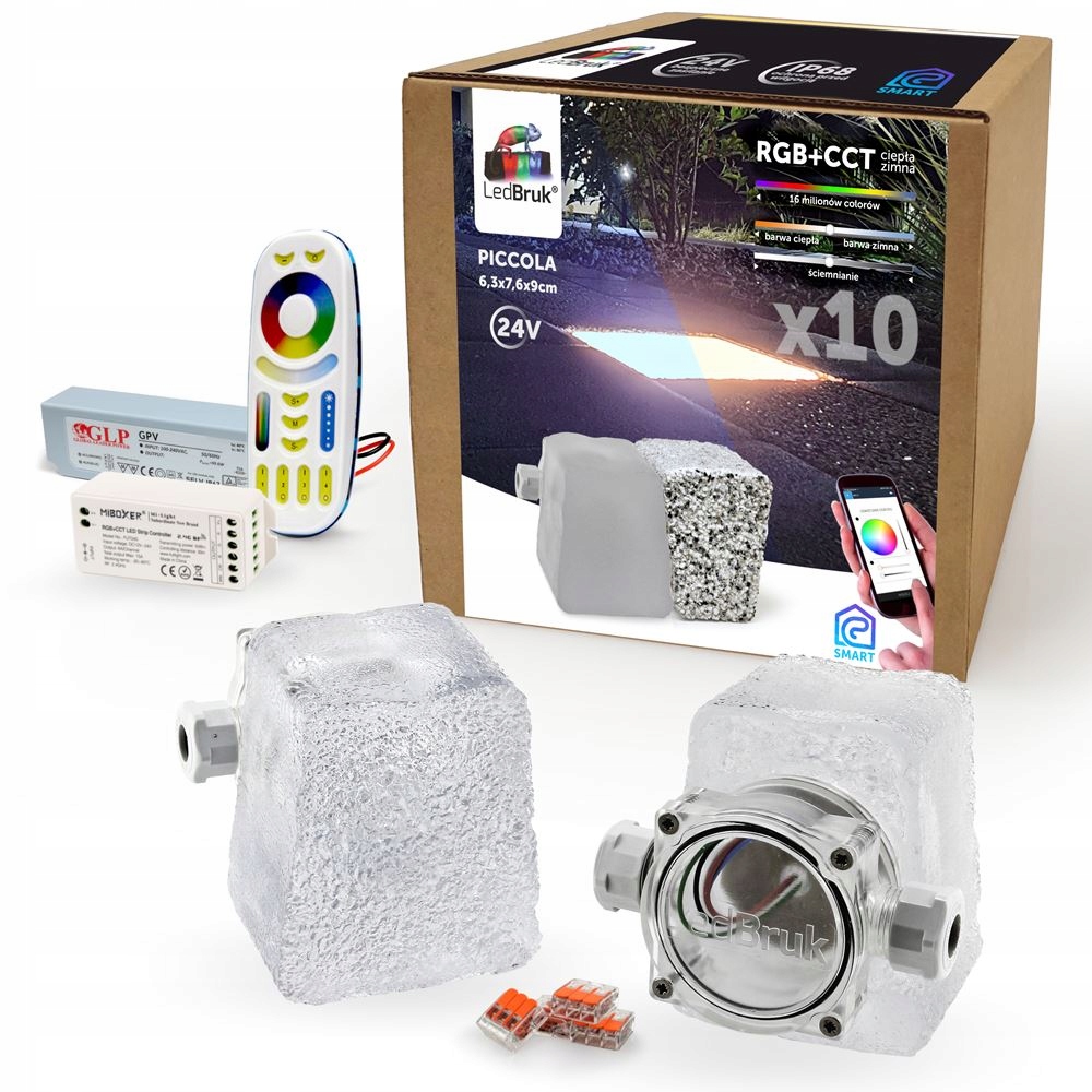 10x Świecąca Kostka Brukowa LED Piccola-B RGB+CCT