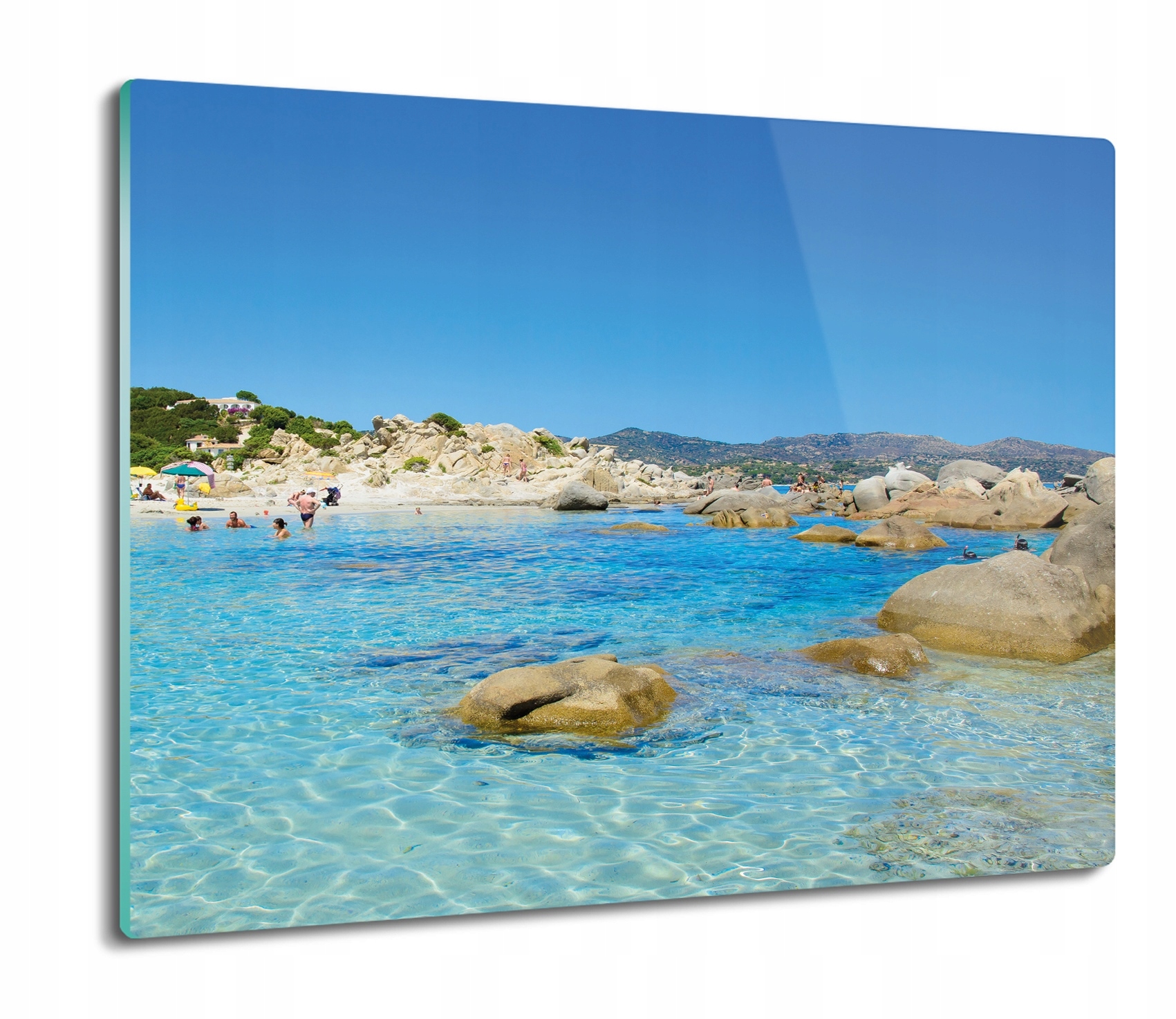 Prkénko na krájení Premium z tvrzeného skla 60x52 Santorini pláž