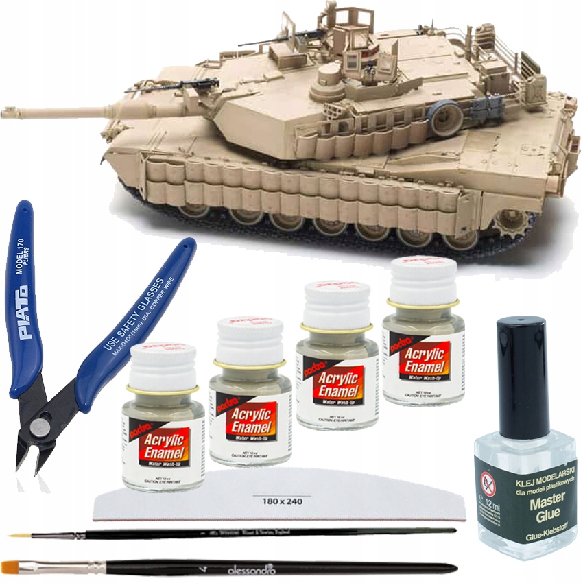 Velká Sada Abrams M1 V2 M1A2 Tusk II 1:35 Model Tanku +barvy +příslušenství