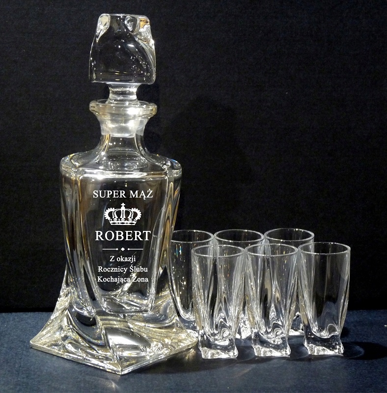 BOHEMIA SHOT Karafka + 6kiel Zestaw do wódki i nalewek KRYSZTAŁ + GRAWER