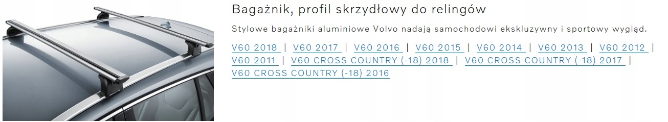 BAGAŻNIK DACHOWY POPRZECZKI ORYGINAŁ VOLVO V60 Kolor srebrny