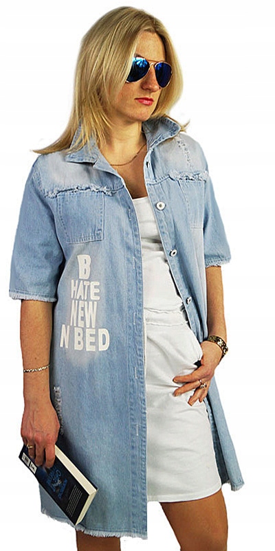 ORYGINALNA MODNA DAMSKA JEANSOWA ROZPINANA NARZUTKA KURTKA KIESZENIE XL /42 Marka inna