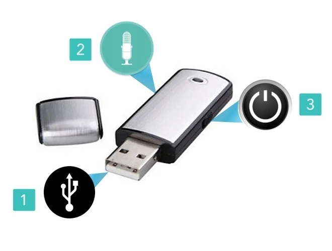 DYKTAFON MINI SZPIEGOWSKI 8GB PODSŁUCH PENDRIVE Wbudowana pamięć 8 GB