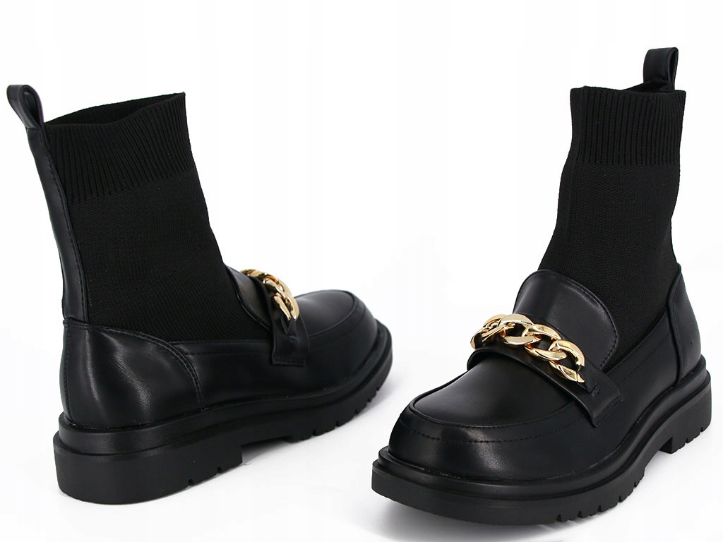 BOTKI ZE SKARPETKĄ BUTY ZE ZŁOTYM ŁAŃCUCHEM CZARNE DLA DZIEWCZYNKI 33 Kolor czarny