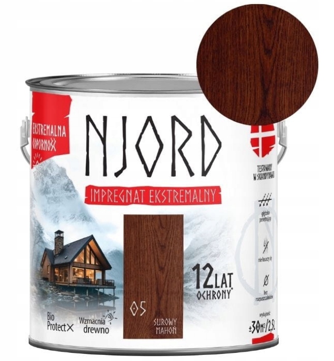 Njord Impregnat Ekstremalny 12 Lat Ochrony Do Drewna Surowy Mahoń 2,5L