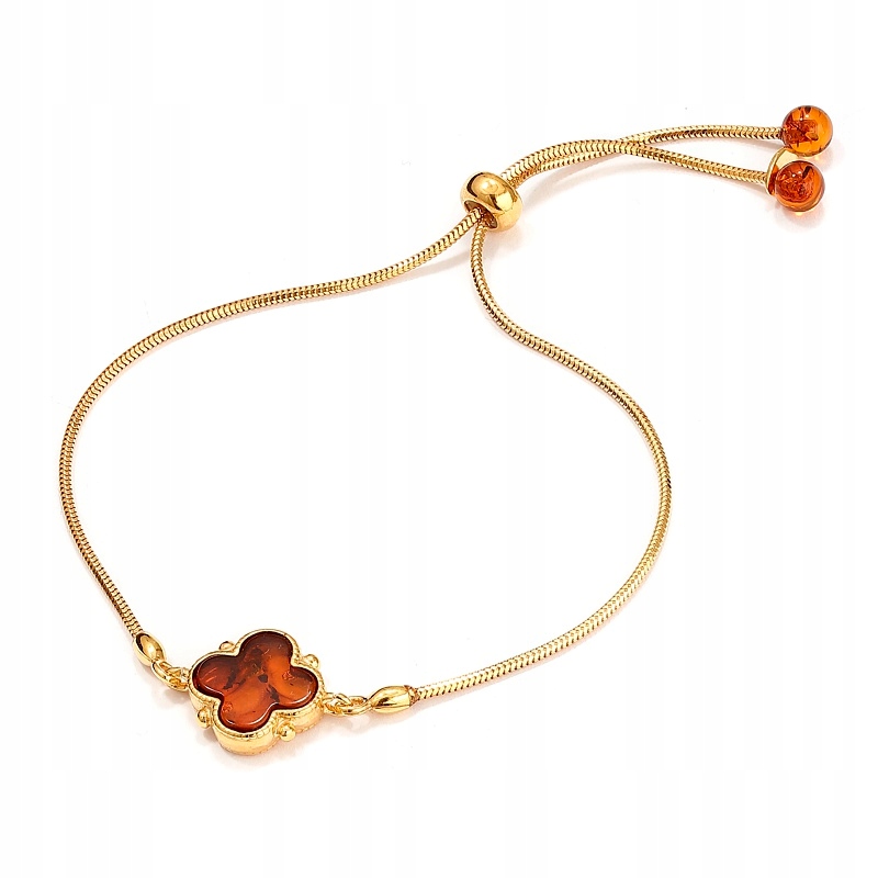 Marocký zlatý Jetel s jetelem a jantarem, pozlacené Stříbro