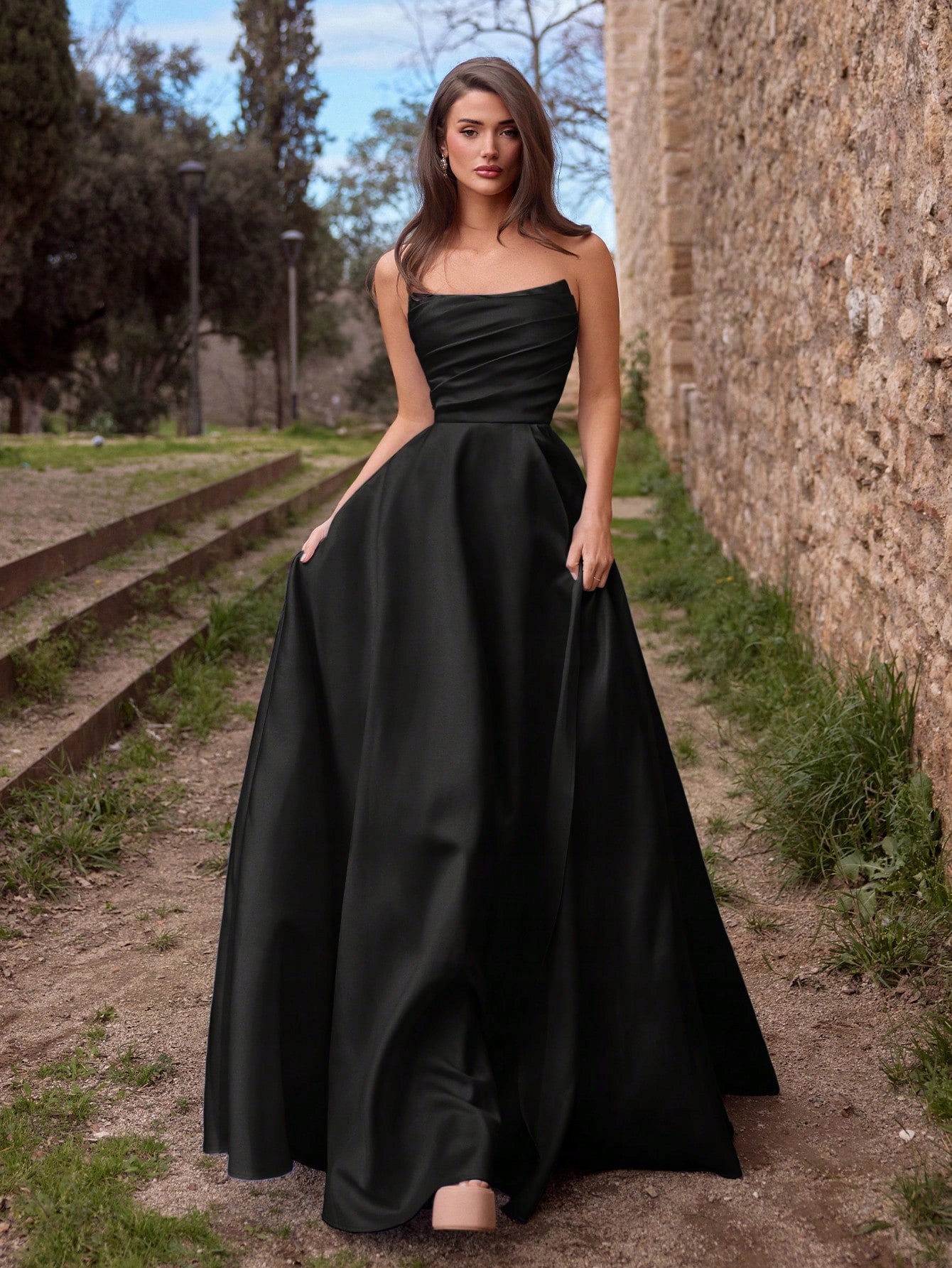 Shein Černá Večerní Maxi Sukně Na Zip S Vázáním XL 1MA