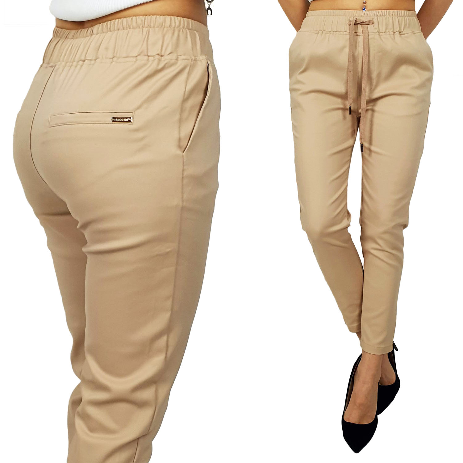 #ELEGANCKIE DAMSKIE SPODNIE - GUMKA 7/8 - FREESIA#