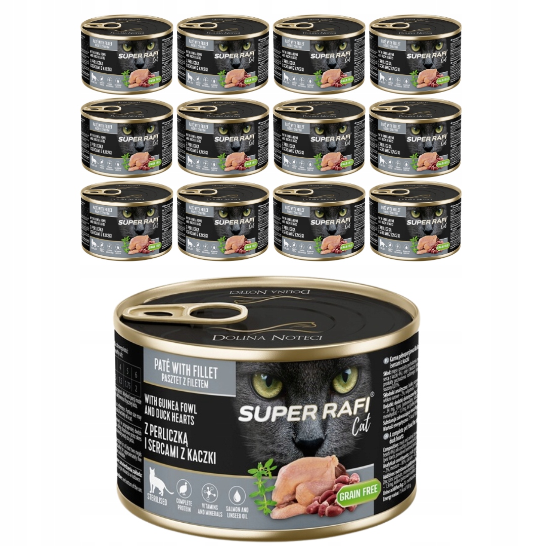 Levně Rafi Cat Krmivo pro kočky s perličkou a kachními srdíčky 185 g x 12 ks